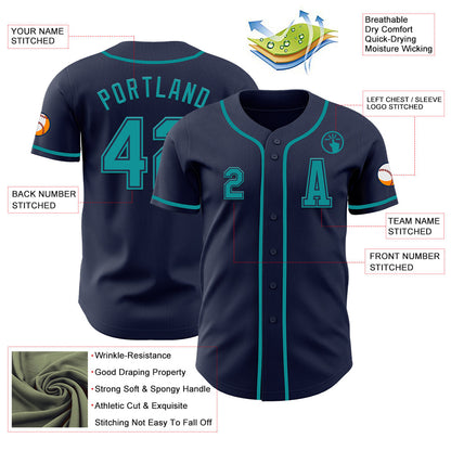 Custom Navy Teal Authentic Baseball Jersey - Sky-Custom