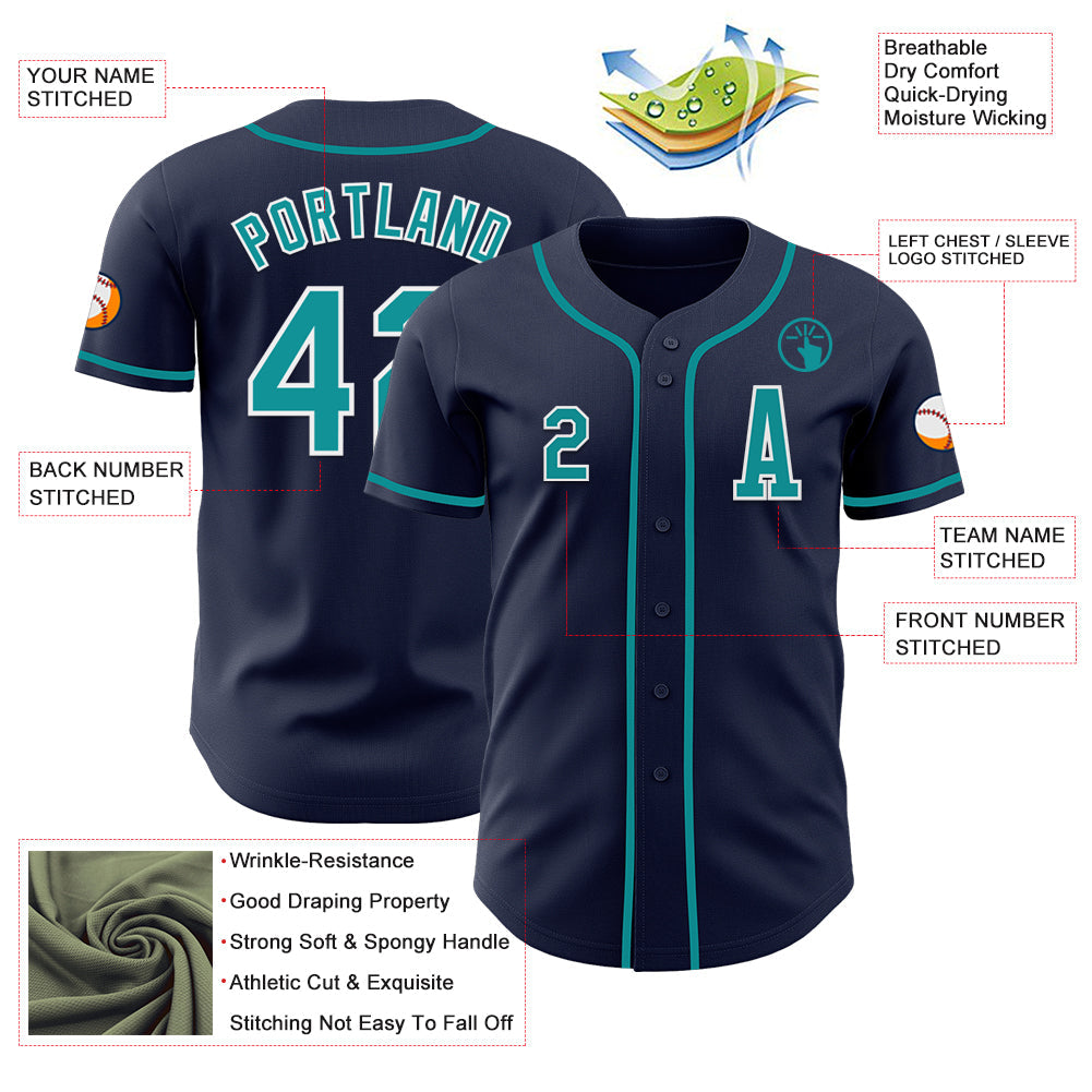 Custom Navy Teal-White Authentic Baseball Jersey - Sky-Custom