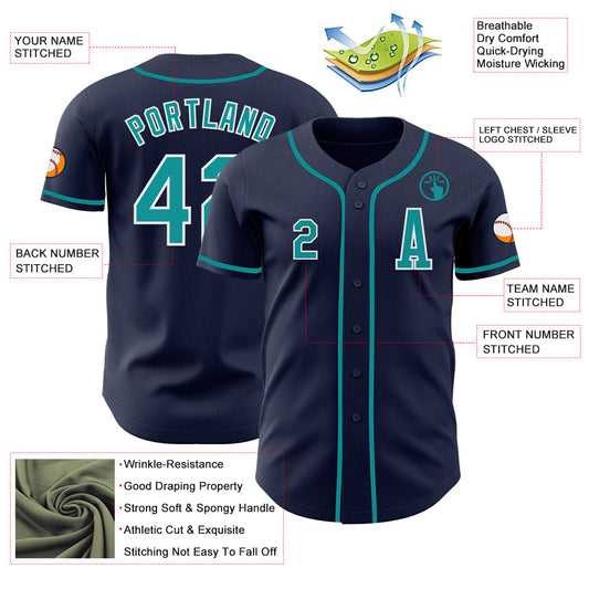 Custom Navy Teal-White Authentic Baseball Jersey - Sky-Custom