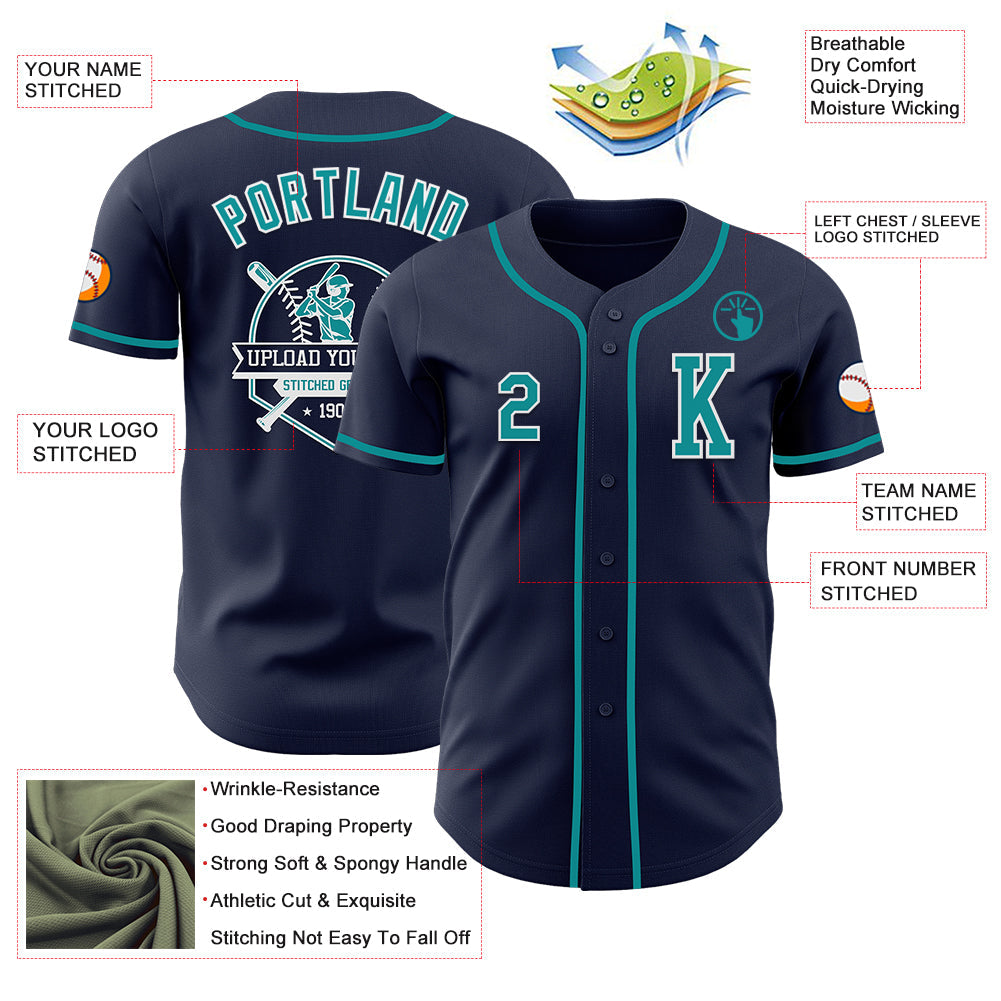 Custom Navy Teal-White Authentic Baseball Jersey - Sky-Custom