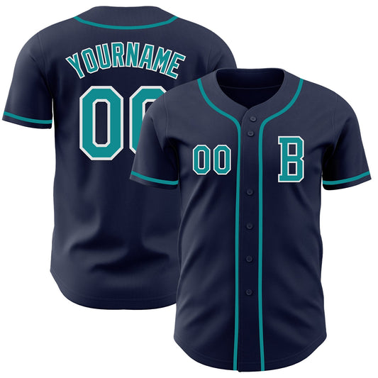 Custom Navy Teal-White Authentic Baseball Jersey - Sky-Custom