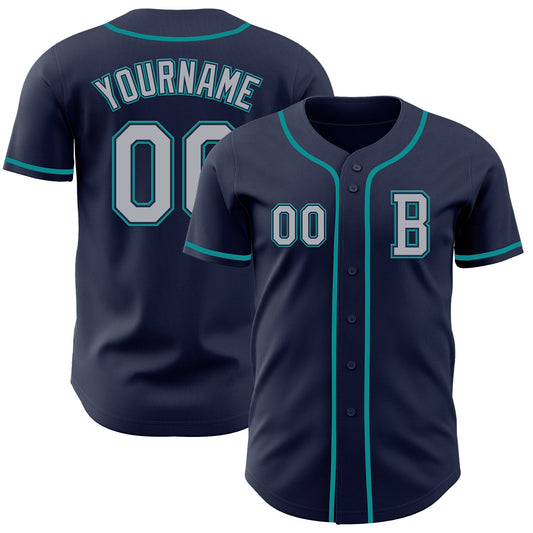 Custom Navy Gray-Teal Authentic Baseball Jersey - Sky-Custom