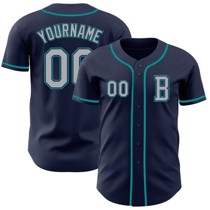 Custom Navy Gray-Teal Authentic Baseball Jersey - Sky-Custom