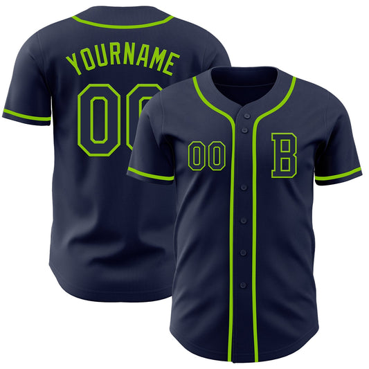 Custom Navy Neon Green Authentic Baseball Jersey - Sky-Custom