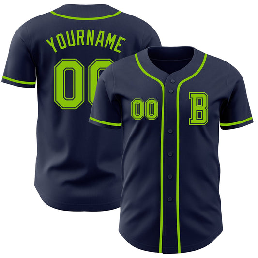 Custom Navy Neon Green Authentic Baseball Jersey - Sky-Custom