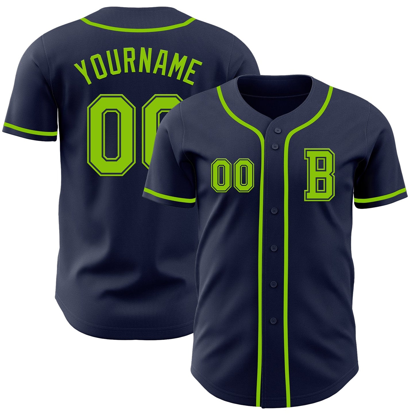 Custom Navy Neon Green Authentic Baseball Jersey - Sky-Custom