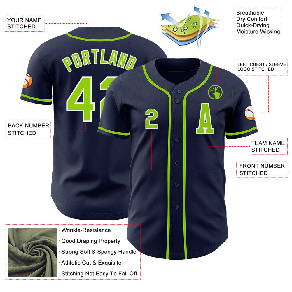 Custom Navy Neon Green-White Authentic Baseball Jersey - Sky-Custom