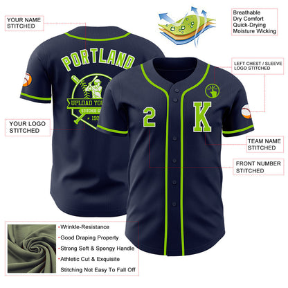 Custom Navy Neon Green-White Authentic Baseball Jersey - Sky-Custom