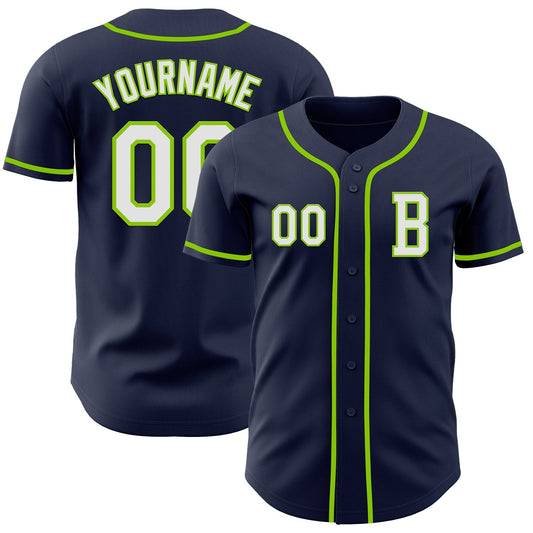 Custom Navy White-Neon Green Authentic Baseball Jersey - Sky-Custom