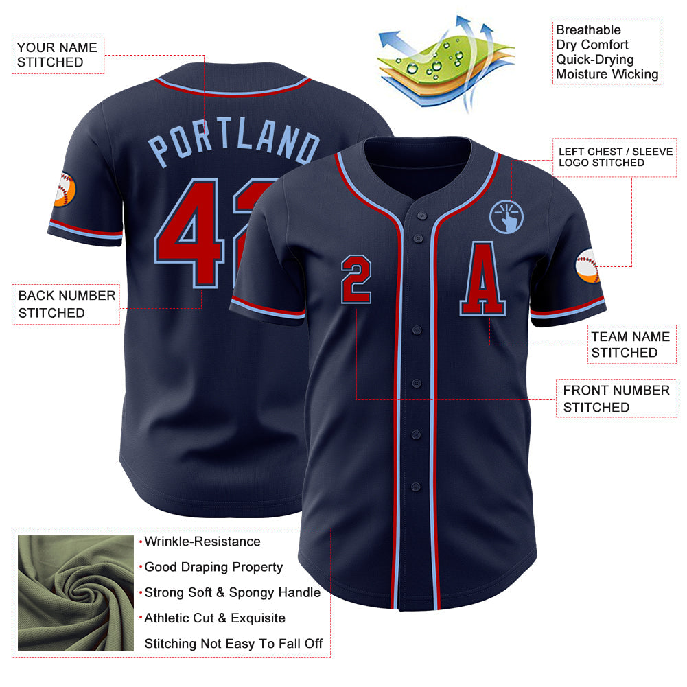 Custom Navy Red-Light Blue Authentic Baseball Jersey - Sky-Custom
