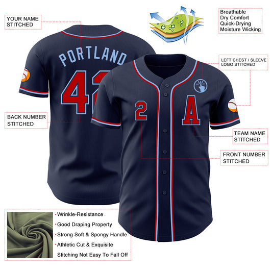Custom Navy Red-Light Blue Authentic Baseball Jersey - Sky-Custom