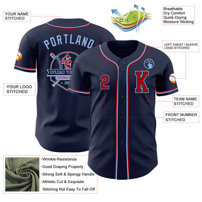 Custom Navy Red-Light Blue Authentic Baseball Jersey - Sky-Custom