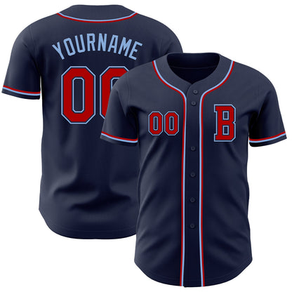 Custom Navy Red-Light Blue Authentic Baseball Jersey - Sky-Custom