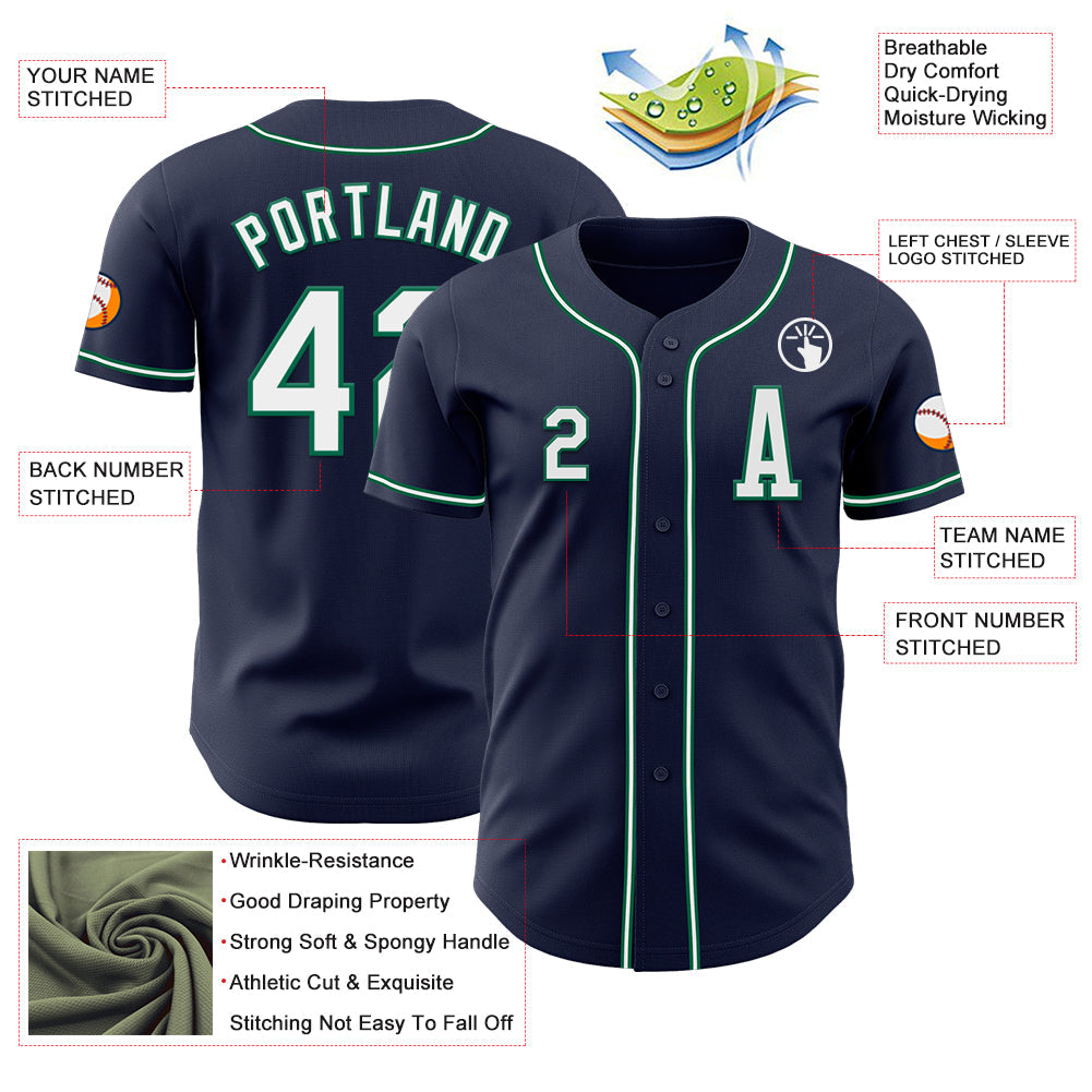 Custom Navy White-Kelly Green Authentic Baseball Jersey - Sky-Custom