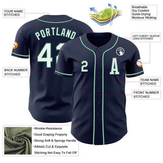 Custom Navy White-Kelly Green Authentic Baseball Jersey - Sky-Custom