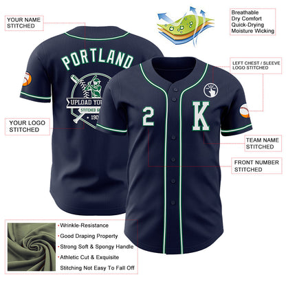 Custom Navy White-Kelly Green Authentic Baseball Jersey - Sky-Custom