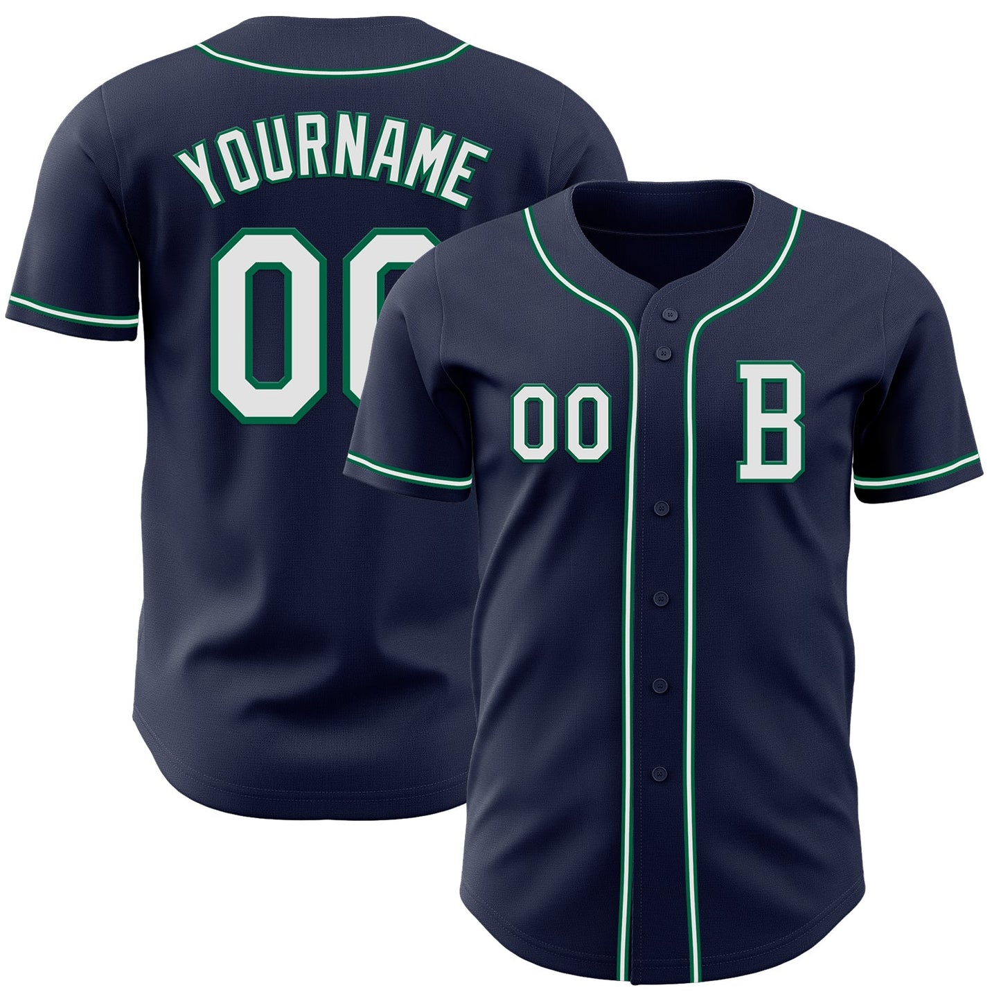 Custom Navy White-Kelly Green Authentic Baseball Jersey - Sky-Custom