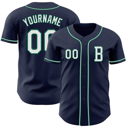 Custom Navy White-Kelly Green Authentic Baseball Jersey - Sky-Custom