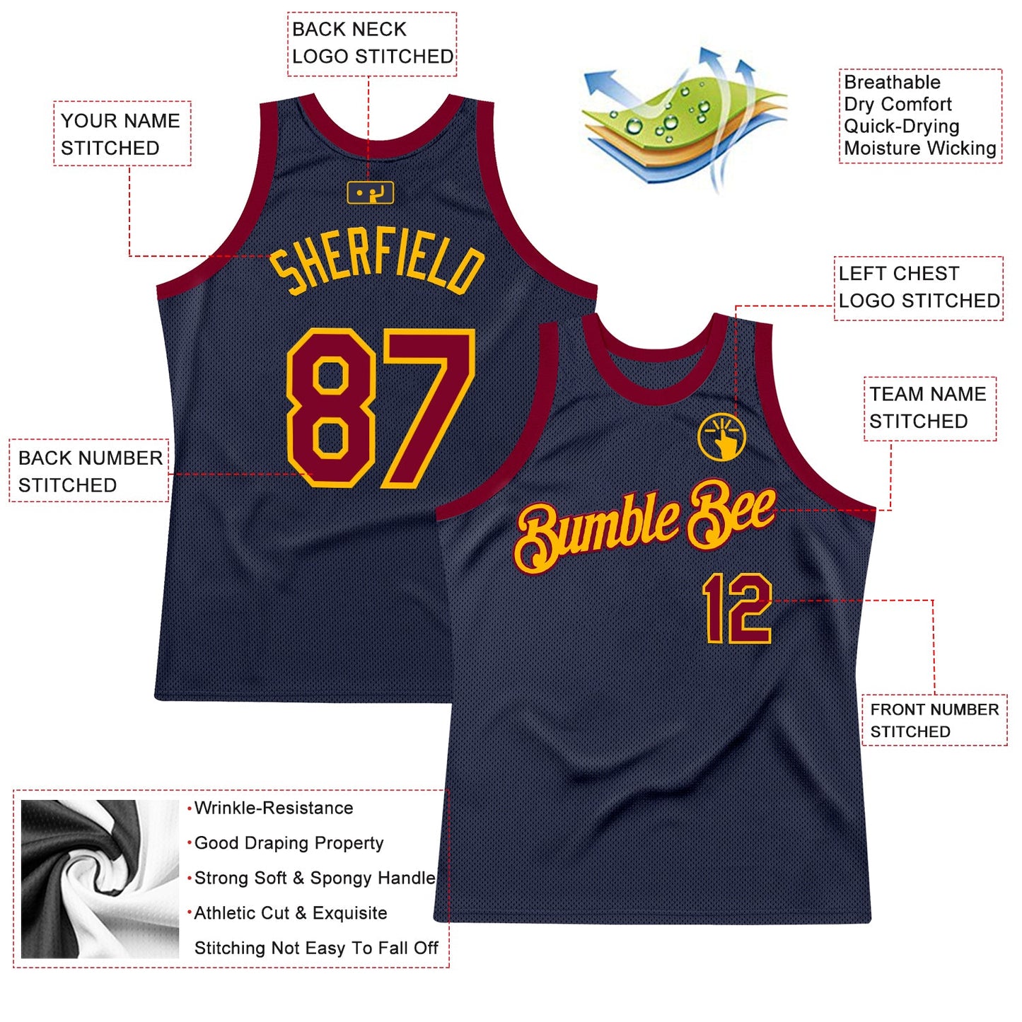 Custom Navy Maroon-Gold Authentic Throwback Basketball Jersey - Sky-Custom