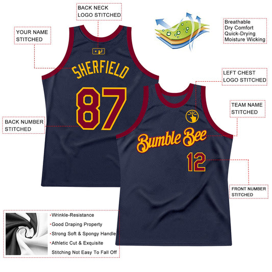 Custom Navy Maroon-Gold Authentic Throwback Basketball Jersey - Sky-Custom