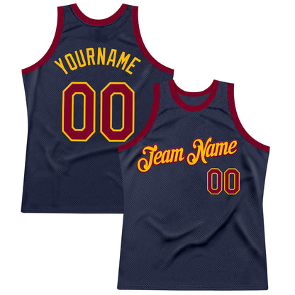 Custom Navy Maroon-Gold Authentic Throwback Basketball Jersey - Sky-Custom
