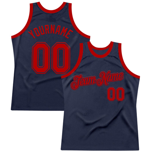 Custom Navy Red Authentic Throwback Basketball Jersey - Sky-Custom