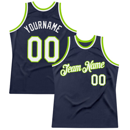 Custom Navy White-Neon Green Authentic Throwback Basketball Jersey - Sky-Custom