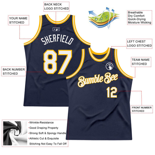 Custom Navy White-Gold Authentic Throwback Basketball Jersey - Sky-Custom