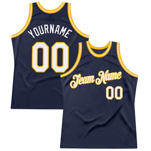 Custom Navy White-Gold Authentic Throwback Basketball Jersey - Sky-Custom