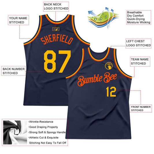 Custom Navy Gold-Orange Authentic Throwback Basketball Jersey - Sky-Custom
