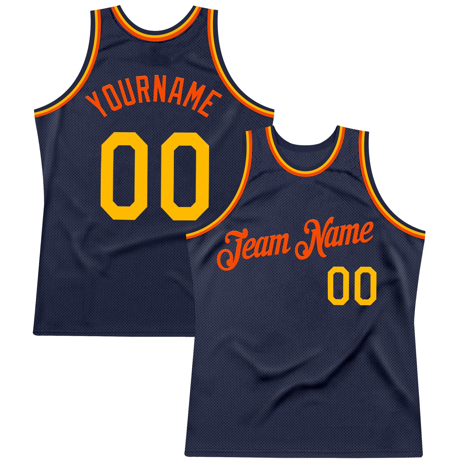 Custom Navy Gold-Orange Authentic Throwback Basketball Jersey - Sky-Custom