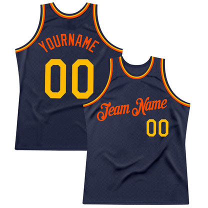 Custom Navy Gold-Orange Authentic Throwback Basketball Jersey - Sky-Custom