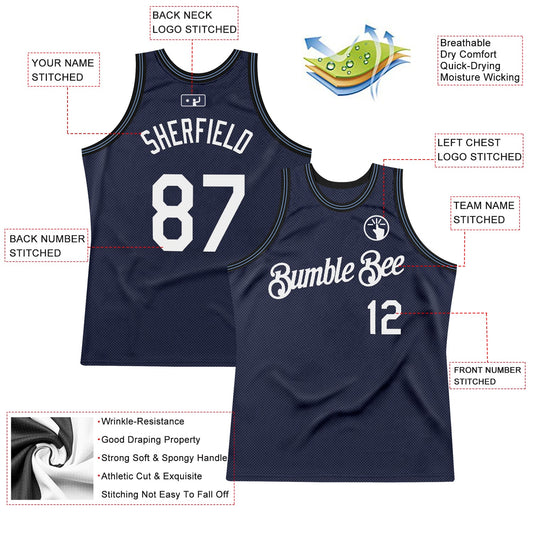 Custom Navy White Black-Light Blue Authentic Throwback Basketball Jersey - Sky-Custom