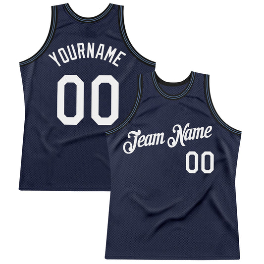 Custom Navy White Black-Light Blue Authentic Throwback Basketball Jersey - Sky-Custom