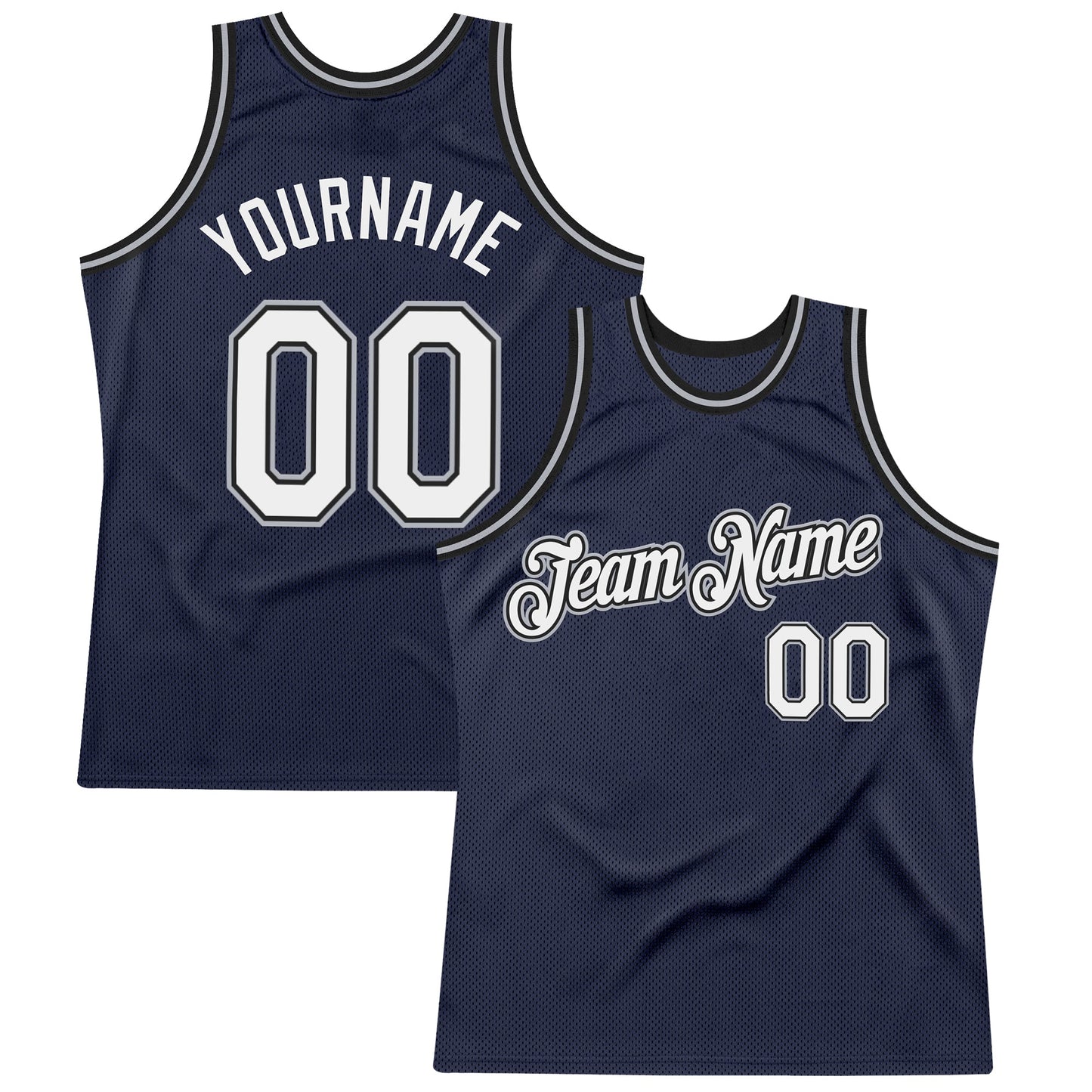 Custom Navy White Black-Gray Authentic Throwback Basketball Jersey - Sky-Custom