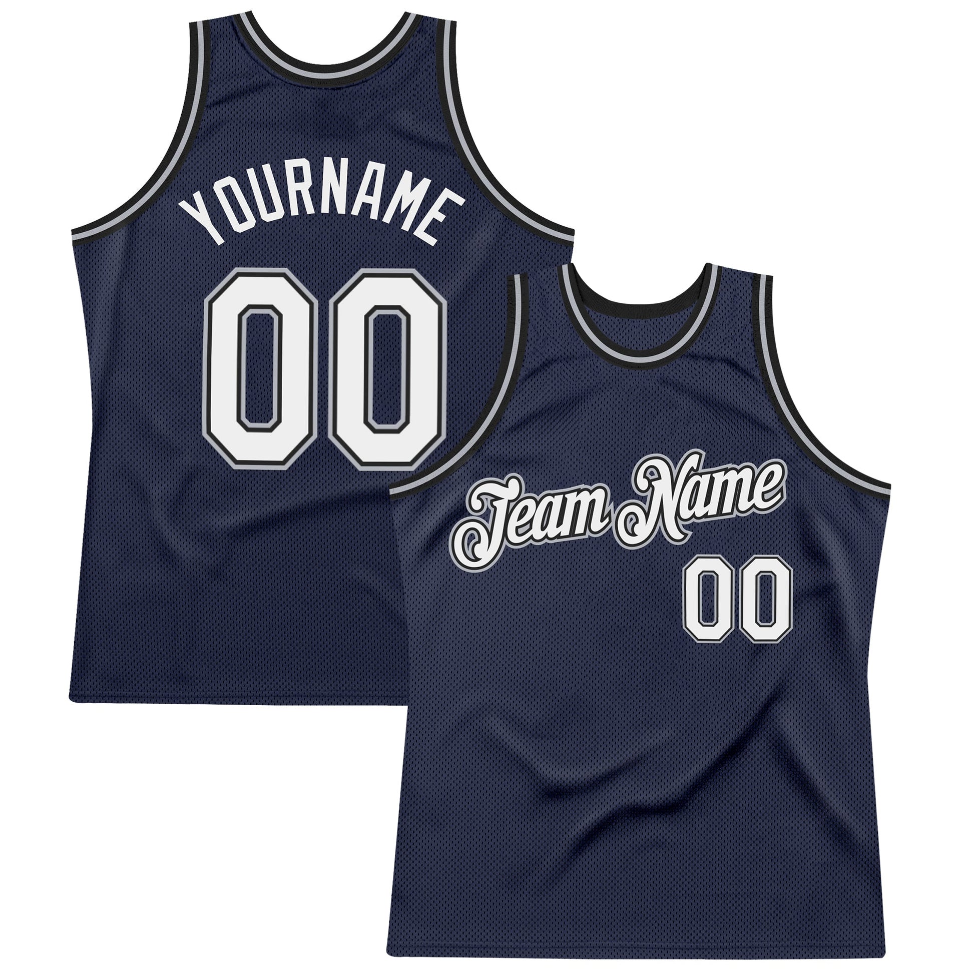Custom Navy White Black-Gray Authentic Throwback Basketball Jersey - Sky-Custom