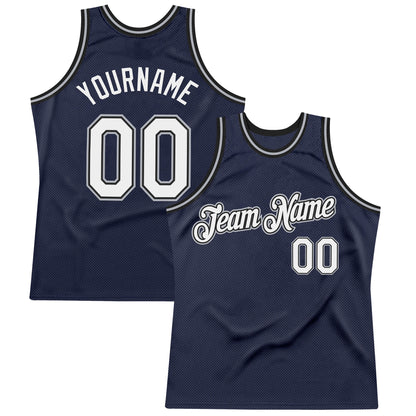 Custom Navy White Black-Gray Authentic Throwback Basketball Jersey - Sky-Custom
