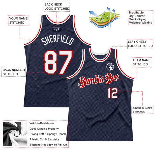 Custom Navy White-Red Authentic Throwback Basketball Jersey - Sky-Custom