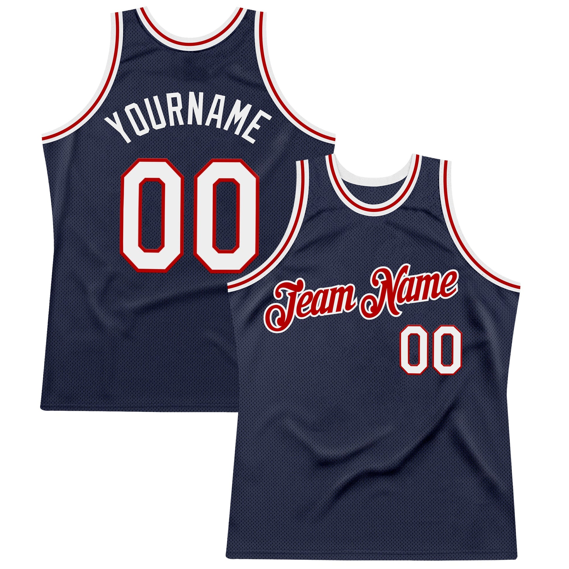 Custom Navy White-Red Authentic Throwback Basketball Jersey - Sky-Custom
