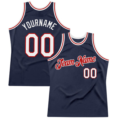 Custom Navy White-Red Authentic Throwback Basketball Jersey - Sky-Custom