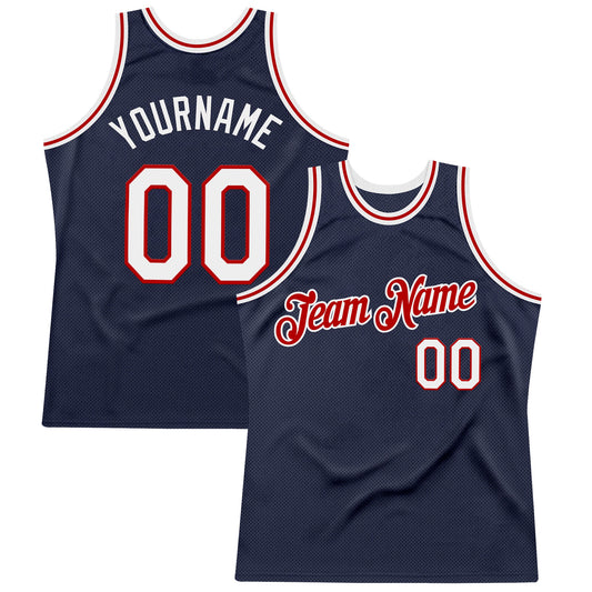 Custom Navy White-Red Authentic Throwback Basketball Jersey - Sky-Custom