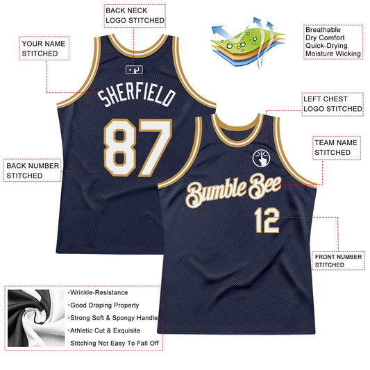 Custom Navy White-Old Gold Authentic Throwback Basketball Jersey - Sky-Custom