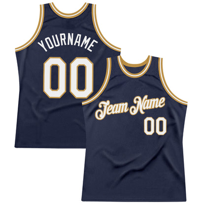 Custom Navy White-Old Gold Authentic Throwback Basketball Jersey - Sky-Custom