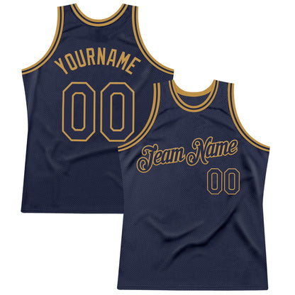Custom Navy Old Gold Authentic Throwback Basketball Jersey - Sky-Custom