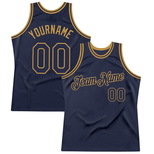 Custom Navy Old Gold Authentic Throwback Basketball Jersey - Sky-Custom