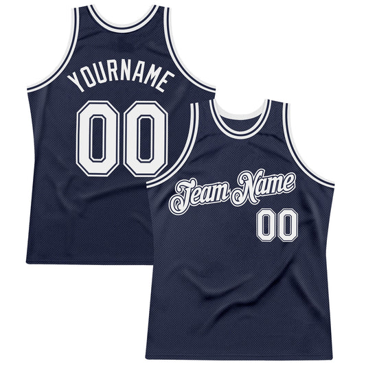 Custom Navy White Authentic Throwback Basketball Jersey - Sky-Custom