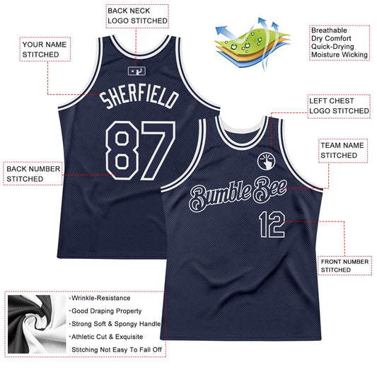 Custom Navy White Authentic Throwback Basketball Jersey - Sky-Custom