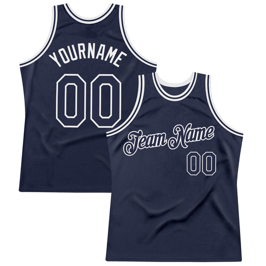Custom Navy White Authentic Throwback Basketball Jersey - Sky-Custom