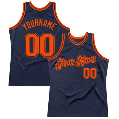 Custom Navy Orange Authentic Throwback Basketball Jersey - Sky-Custom