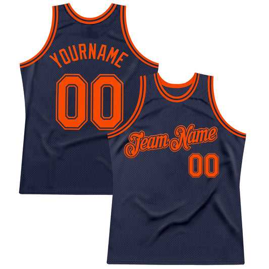 Custom Navy Orange Authentic Throwback Basketball Jersey - Sky-Custom